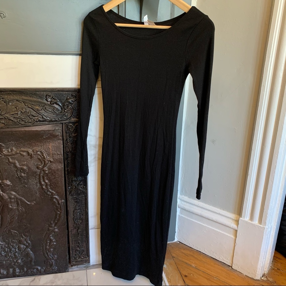 H&M long black fitted dress